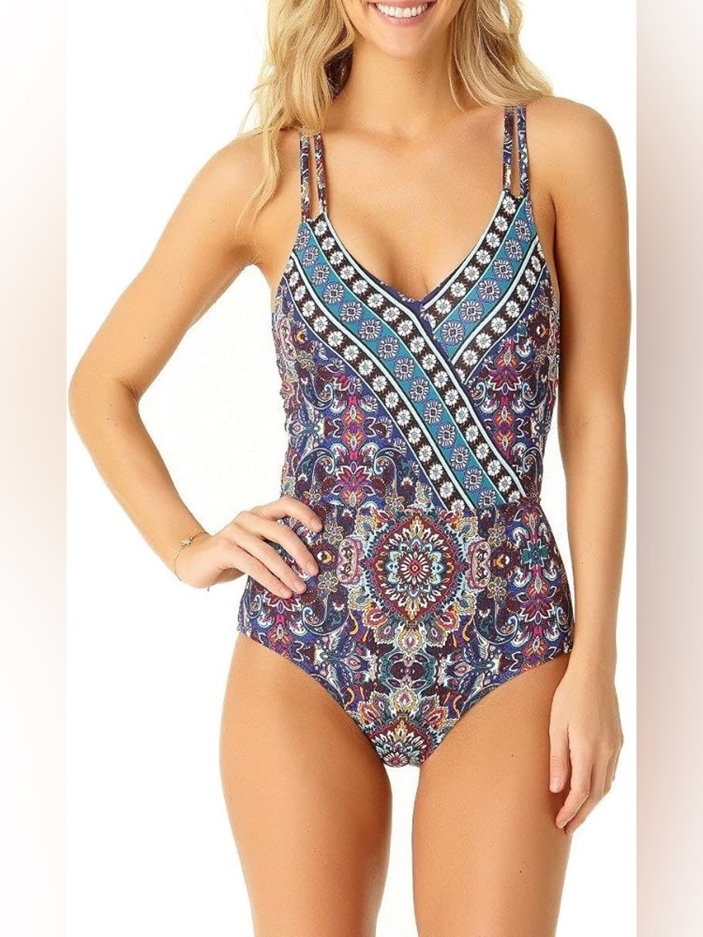 Cole of California Paisley One-Piece Lace Up Back Swimsuit Medallion Wrap NWOT